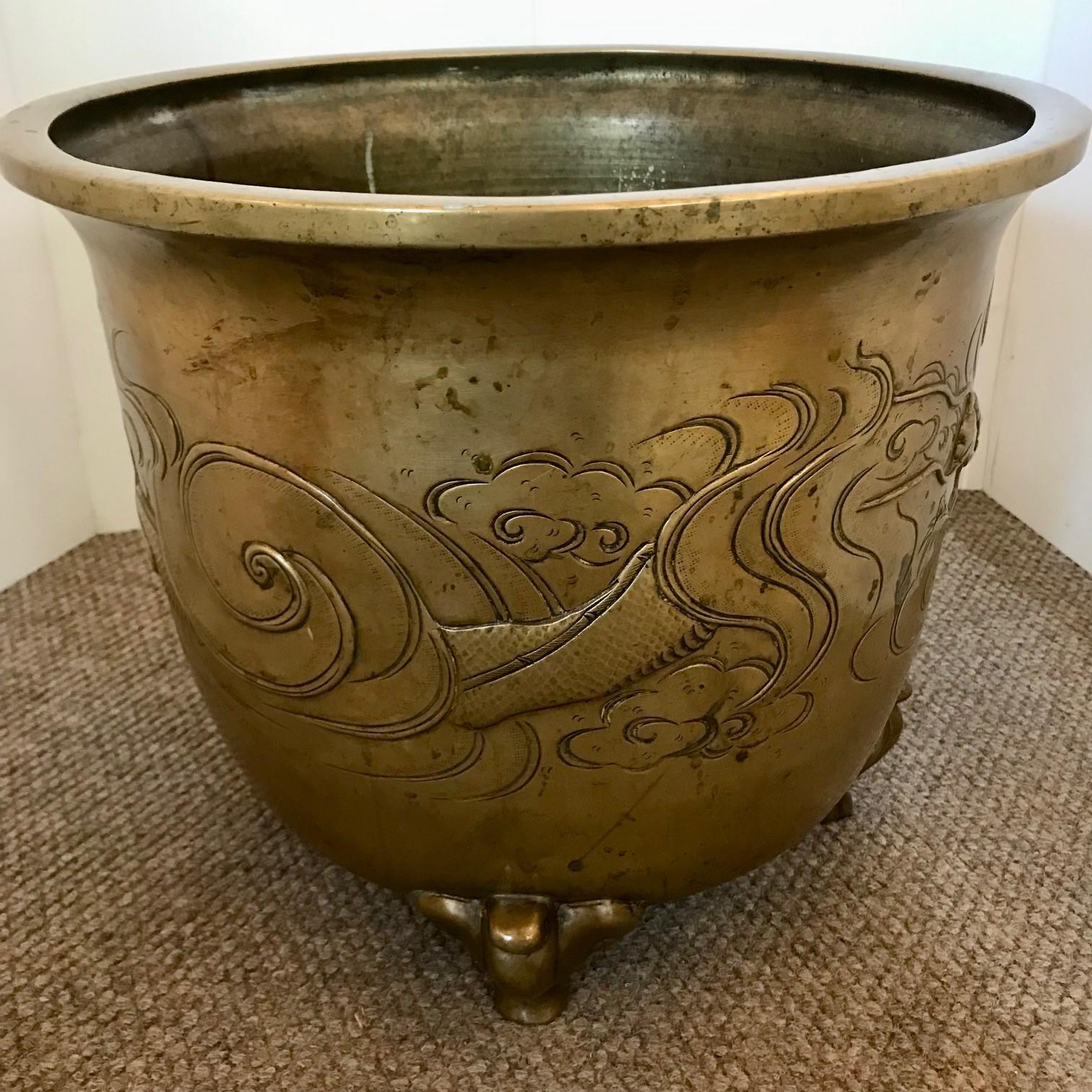 Cast Large Oriental Brass Hibachi/Jardiniere For Sale