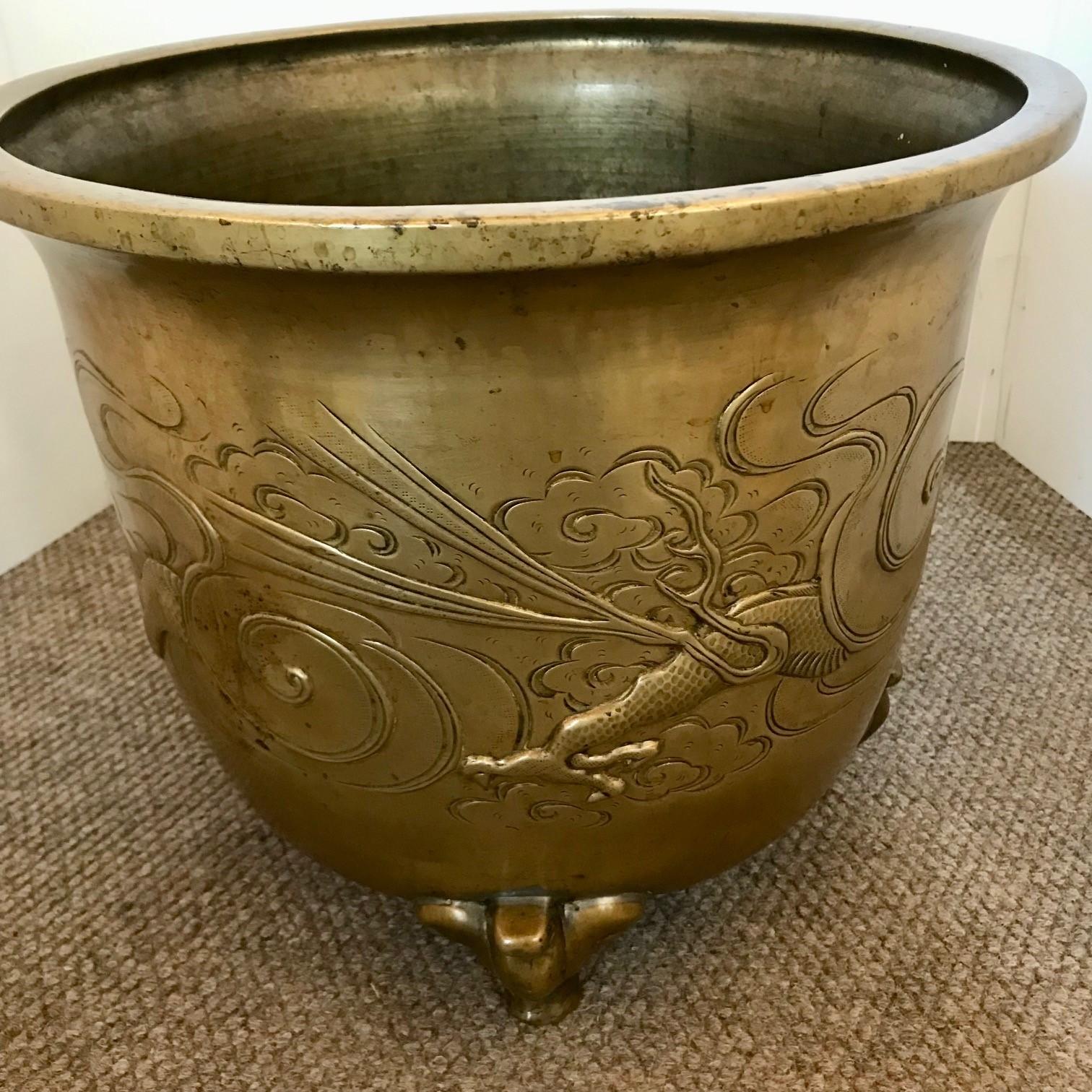 19th Century Large Oriental Brass Hibachi/Jardiniere For Sale