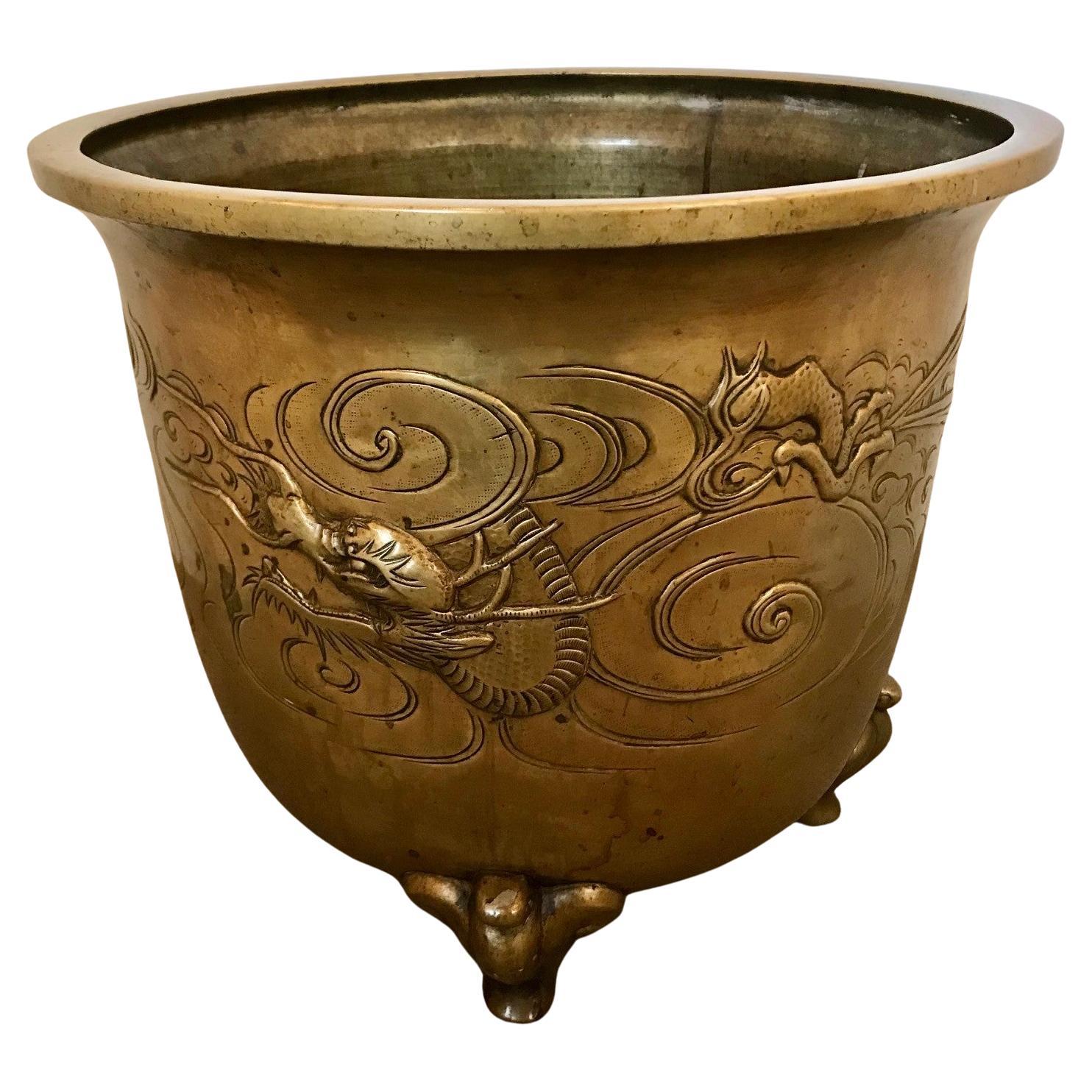Large Oriental Brass Hibachi/Jardiniere For Sale
