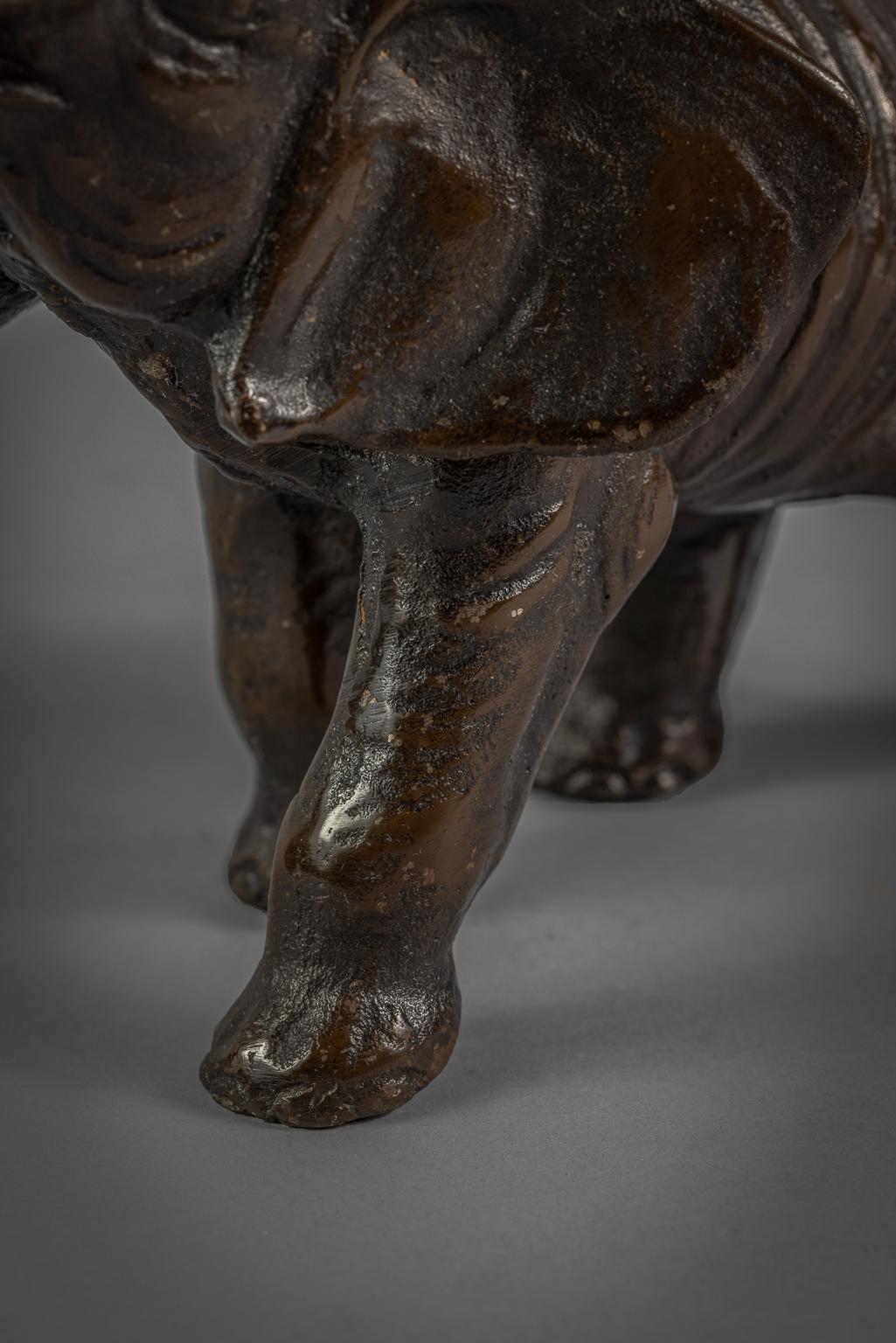 Large Oriental Bronze Elephant, circa 1900 In Good Condition For Sale In New York, NY