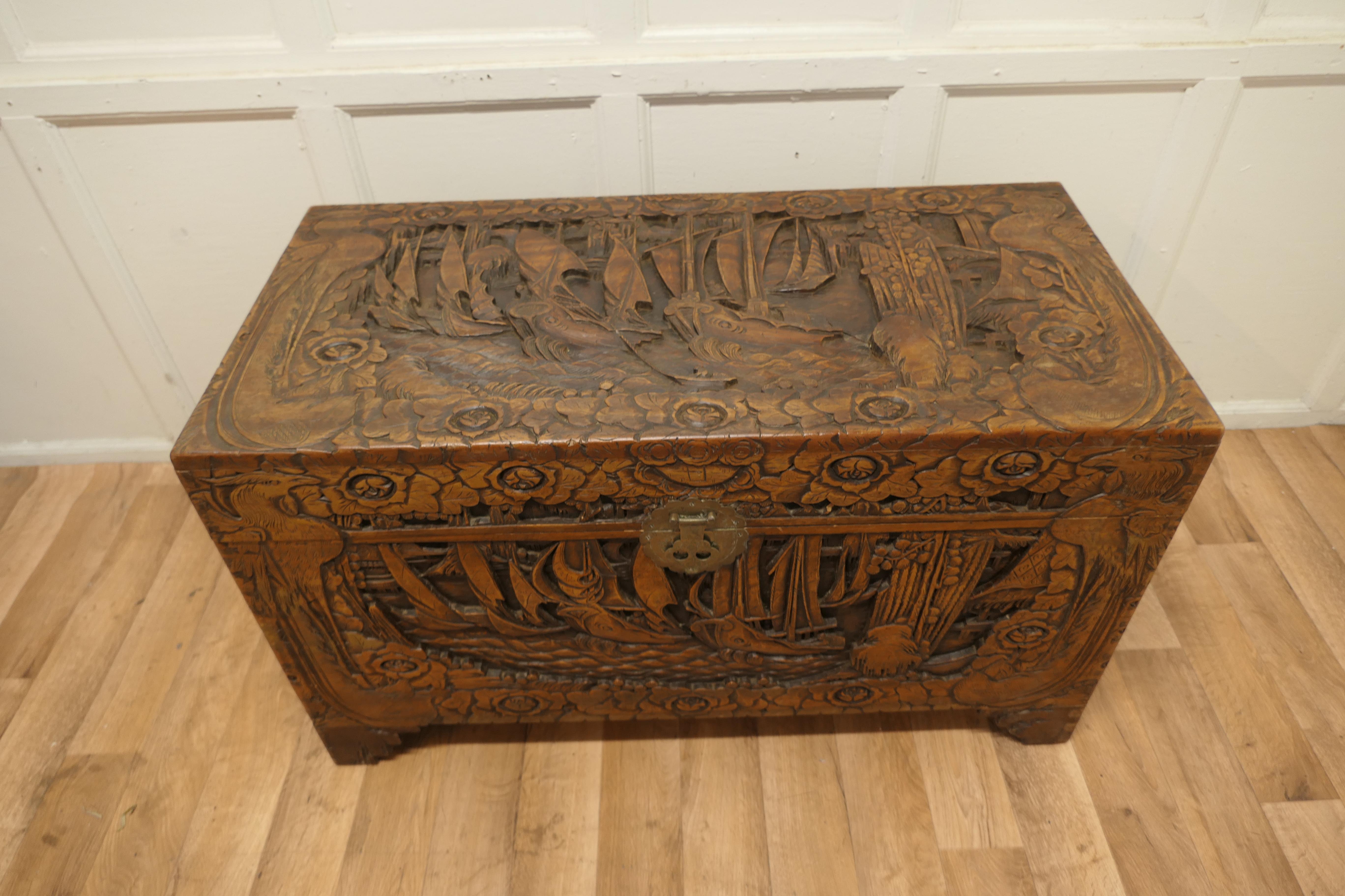 japanese carved wooden chest