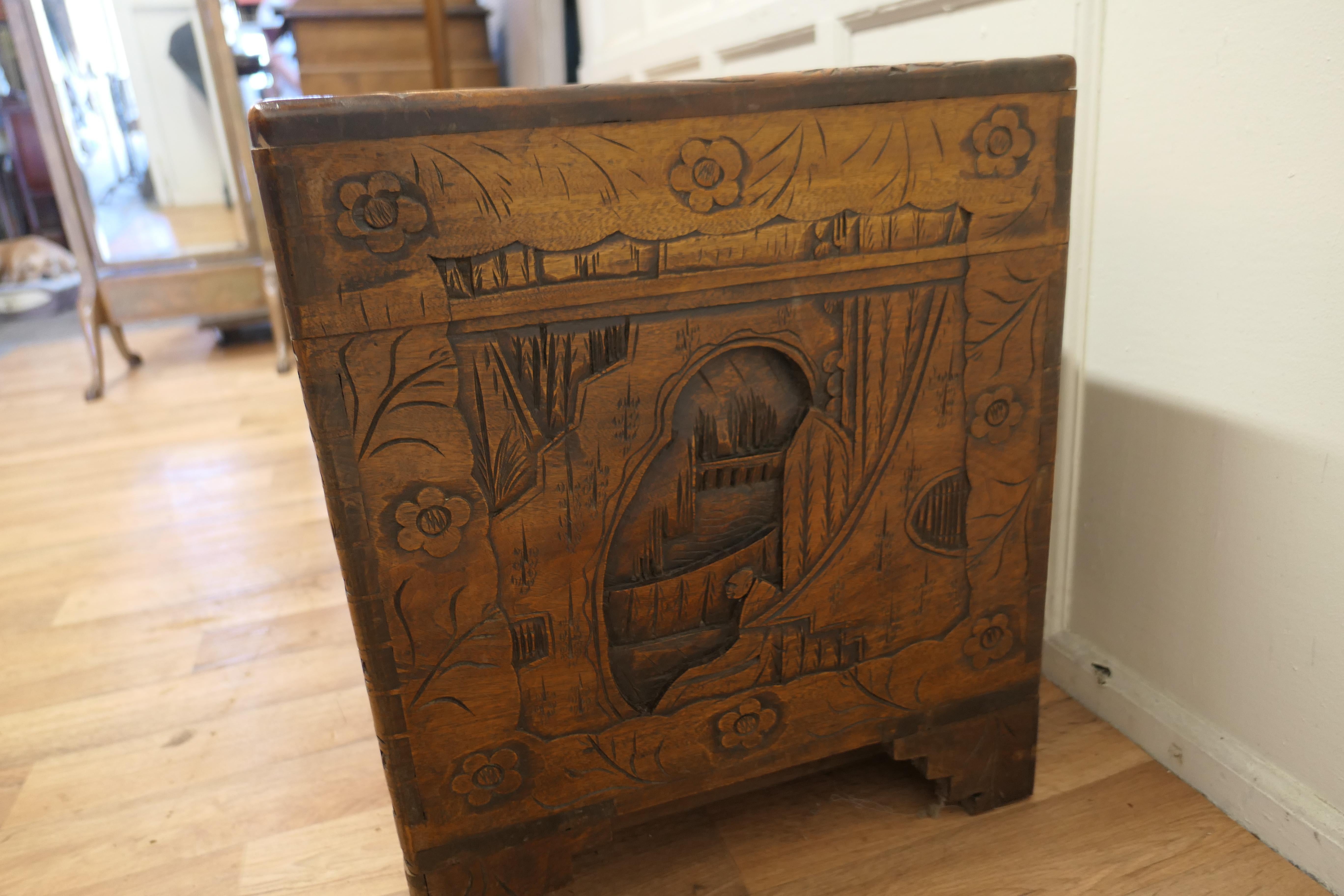 Large Oriental Carved Camphor Wood Chest In Good Condition In Chillerton, Isle of Wight