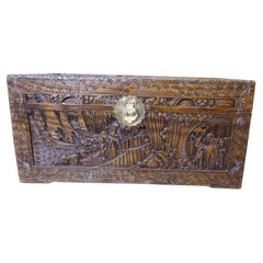 Large Oriental Carved Camphor Wood Chest