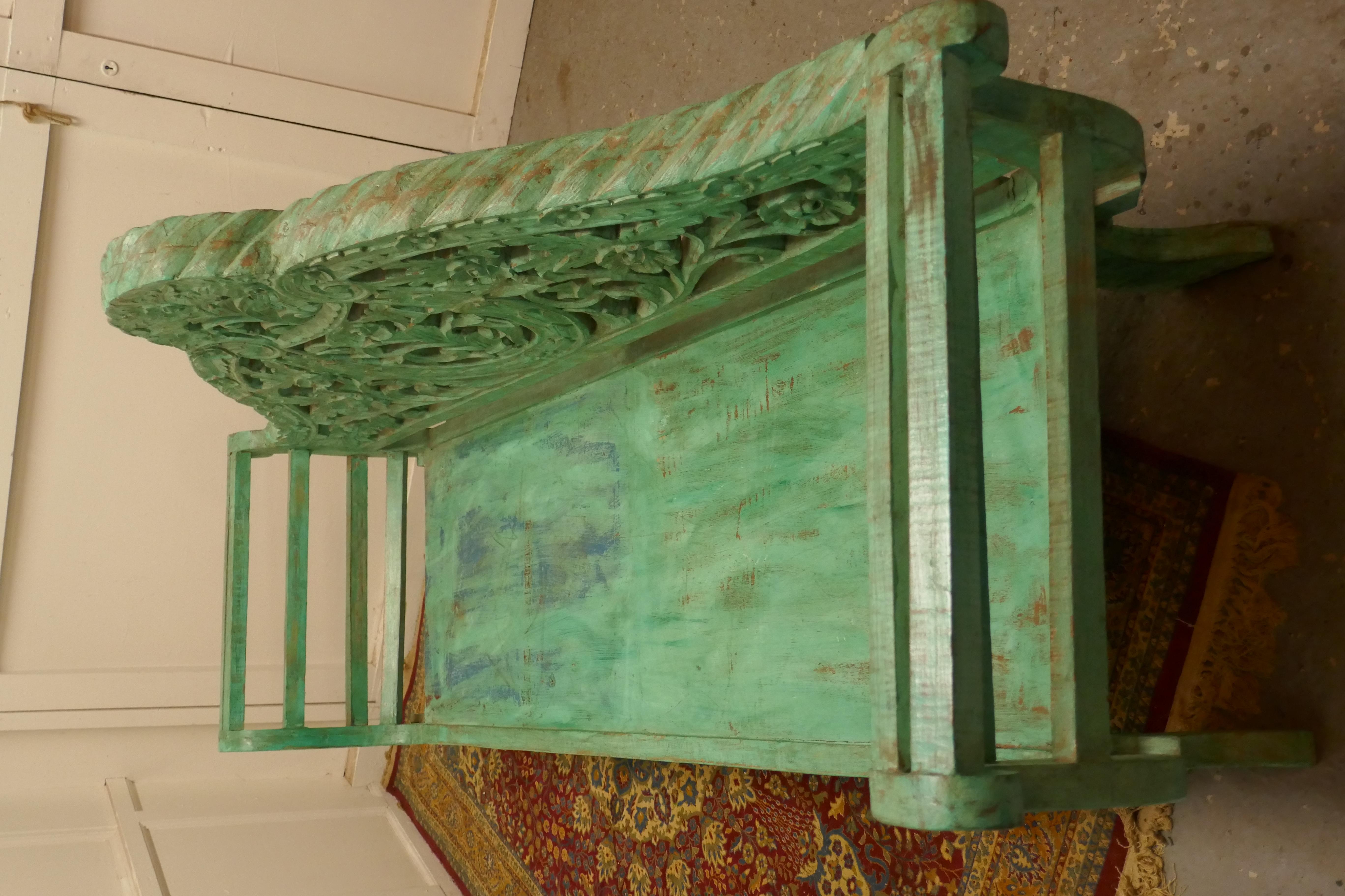 Large Anglo Indian Teak Carved Painted Settee, Bench In Good Condition In Chillerton, Isle of Wight