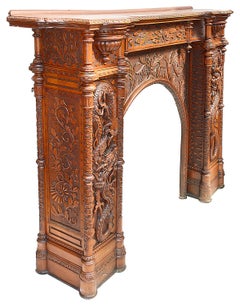 Large Oriental Carvedwood Fireplace