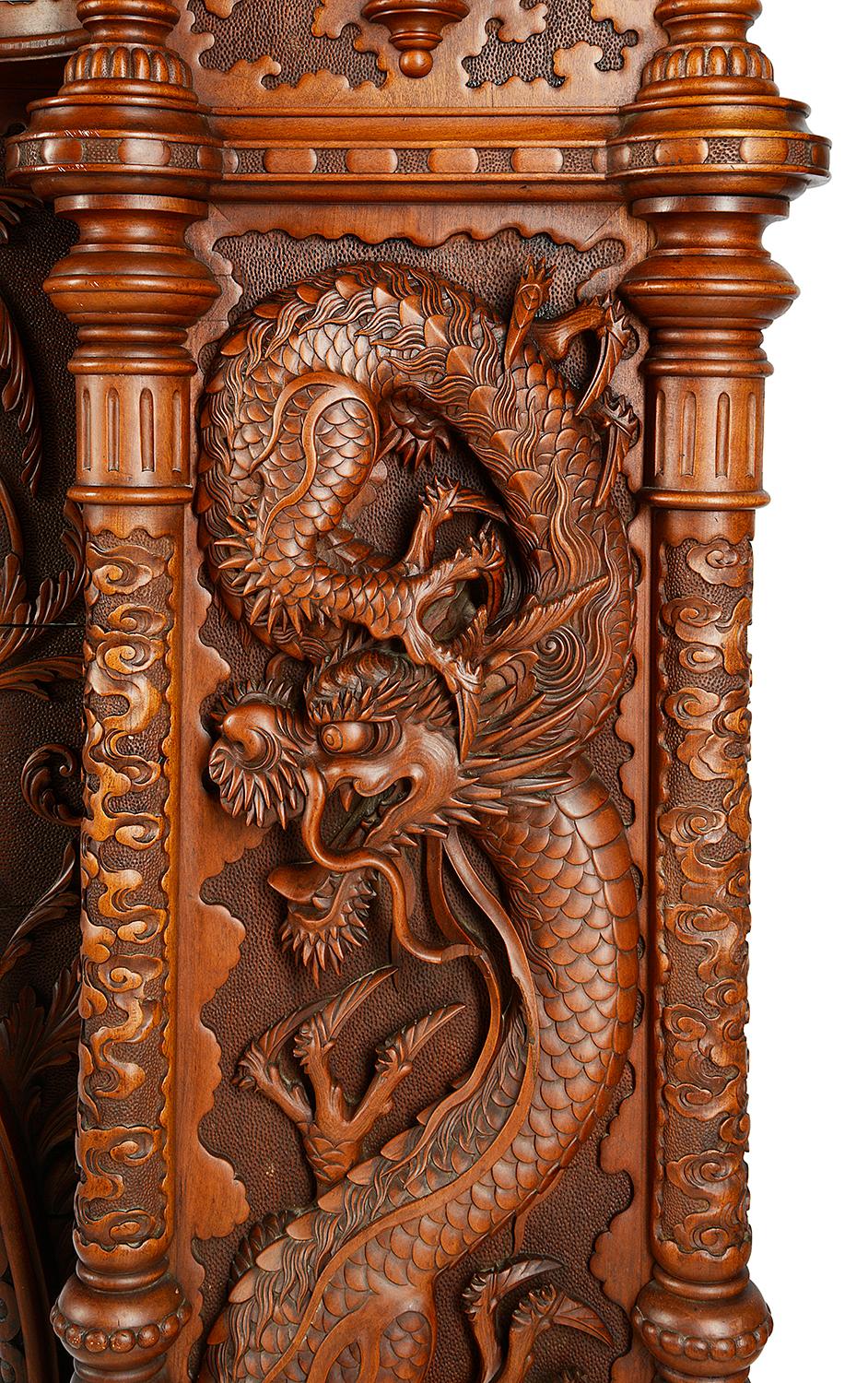 Chinoiserie Large Oriental Carvedwood Fireplace