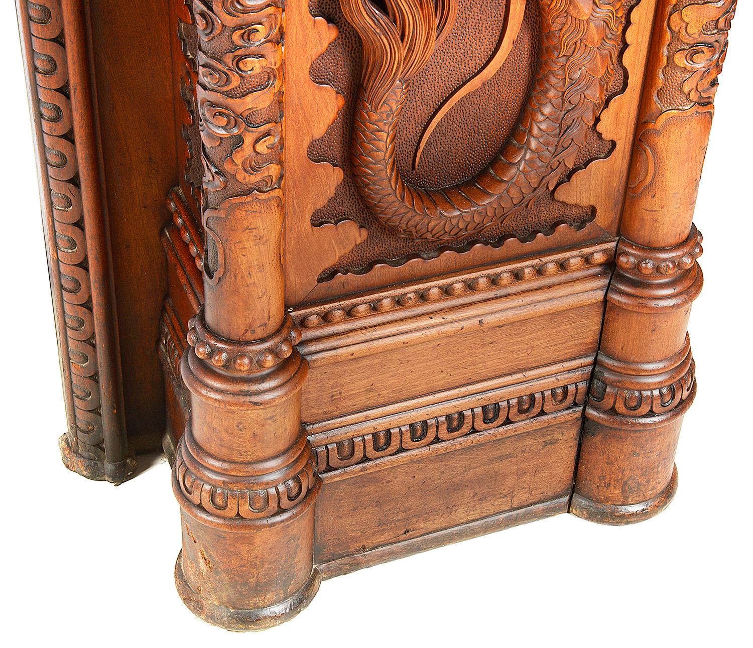 Japanese Large Oriental Carvedwood Fireplace