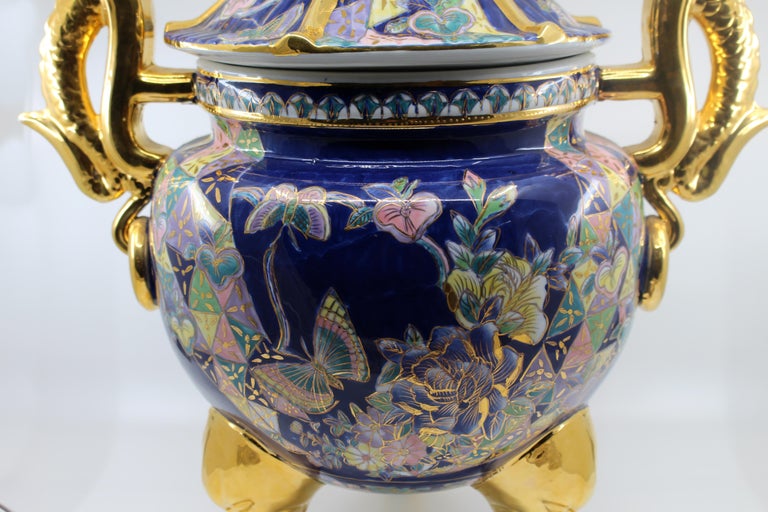 Large Oriental Decorative Two Handled Lidded Urn For Sale at 1stDibs
