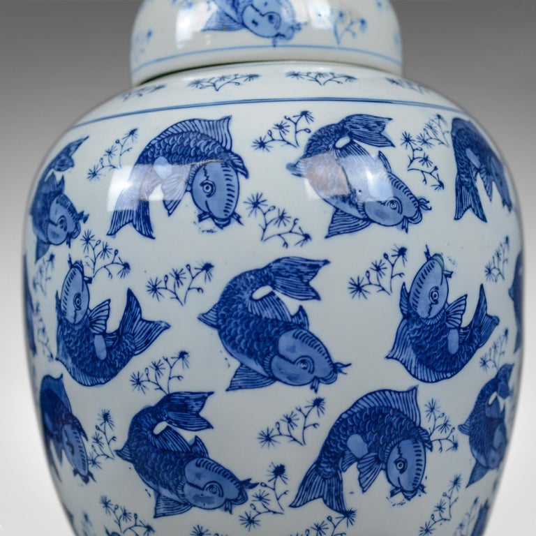 Large Oriental Ginger Jar, Vintage, Decorative Ceramic Vase, Koi Carp