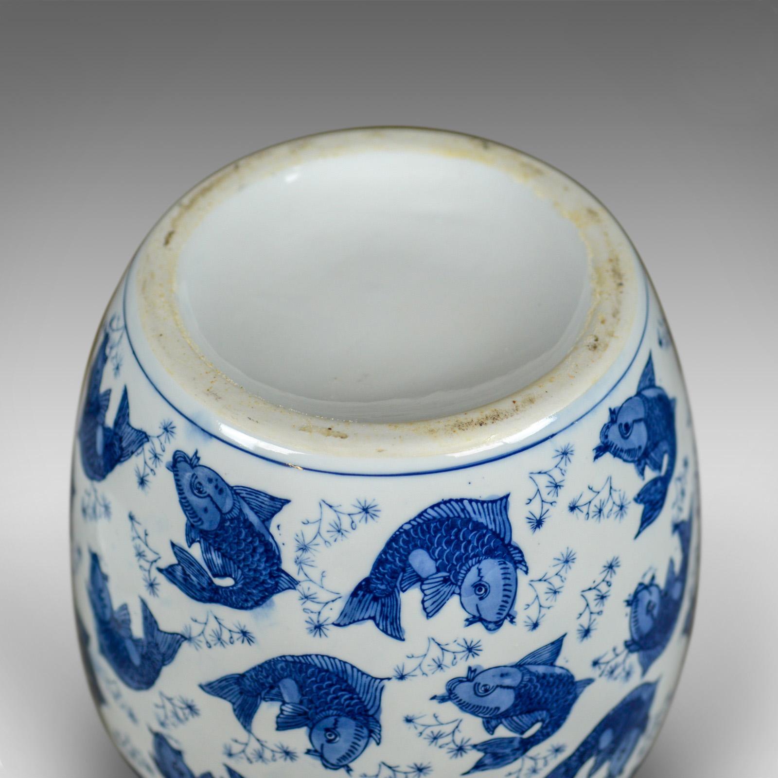 Chinese Export Large Oriental Ginger Jar, Vintage, Decorative Ceramic Vase, Koi Carp Fish