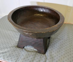 Large Oriental Hand Carved Wooden Bowl on Stand