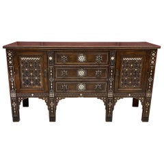 Antique Large Oriental-Style Sideboard in carved Wood, with Mother-of-Pearl Inlay, 1880