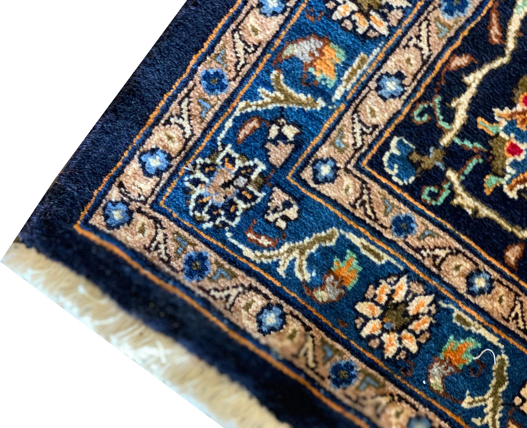 Hand-Woven Large Oriental5 Carpet Rug Vintage Wool Blue Beige Rug For Sale