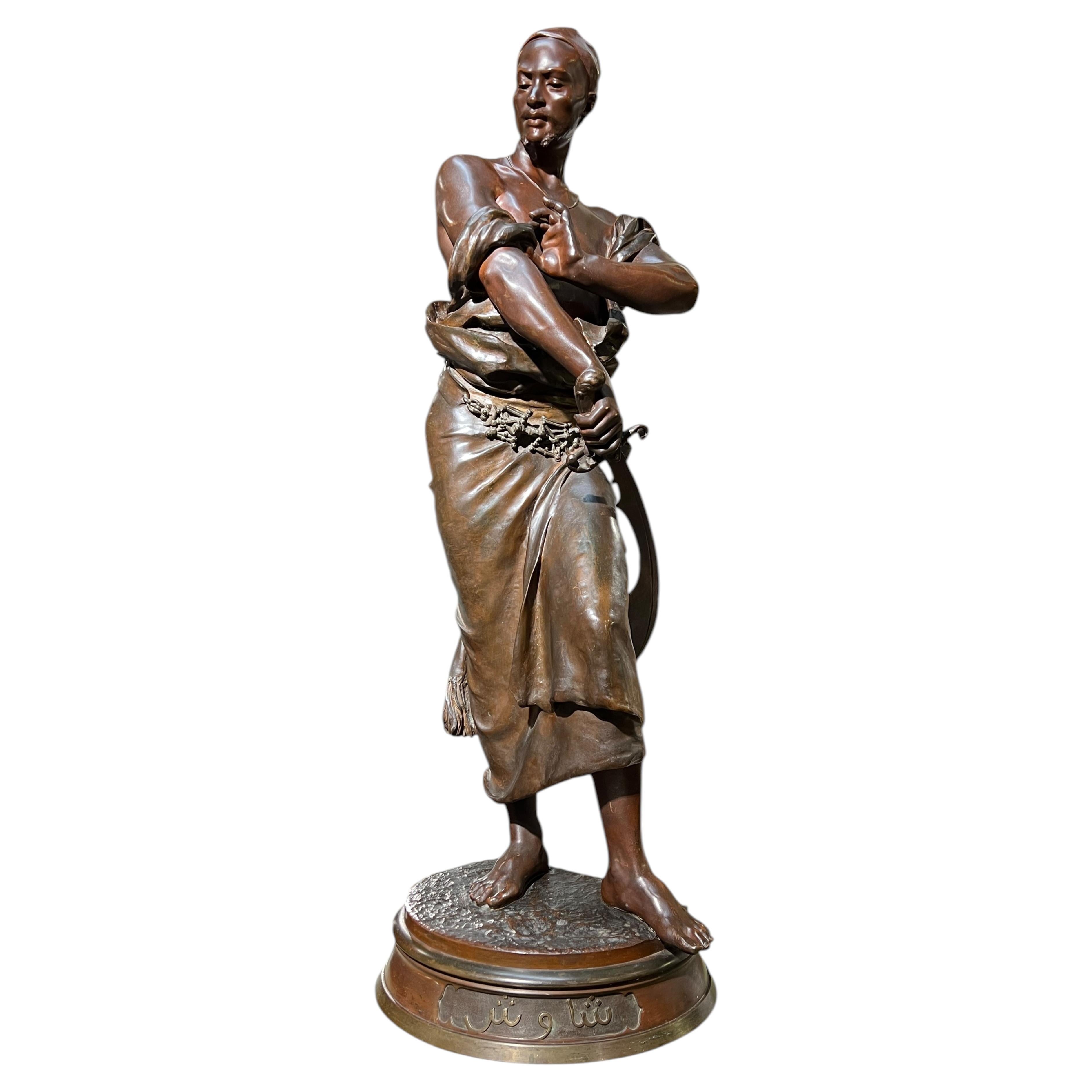 Large Orientalist Arabian Guard Bronze Sculpture After Georges-Charles Coudray