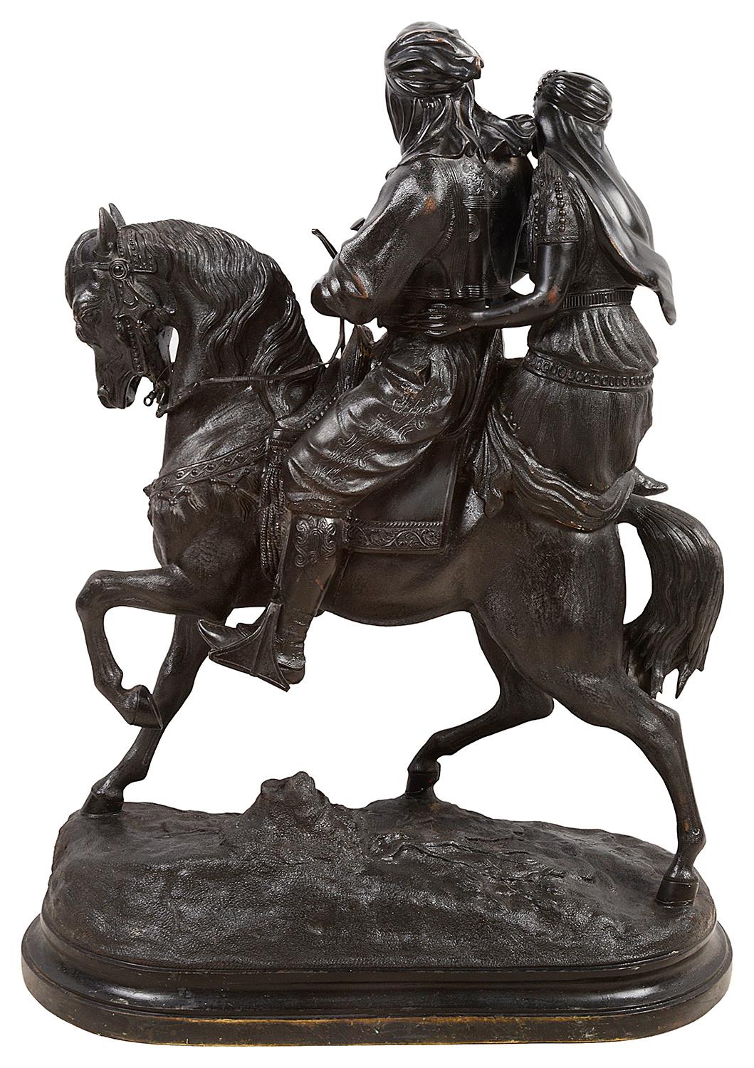 Gran Árabe Orientalista de Bronce y Mujer a Caballo, 'Guillemin Francés