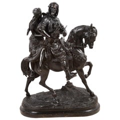 Large Orientalist Bronze Arab and Women on Horse Back, 'Guillemin'