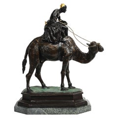 Large Orientalist Bronze Group of Boy Riding a Camel