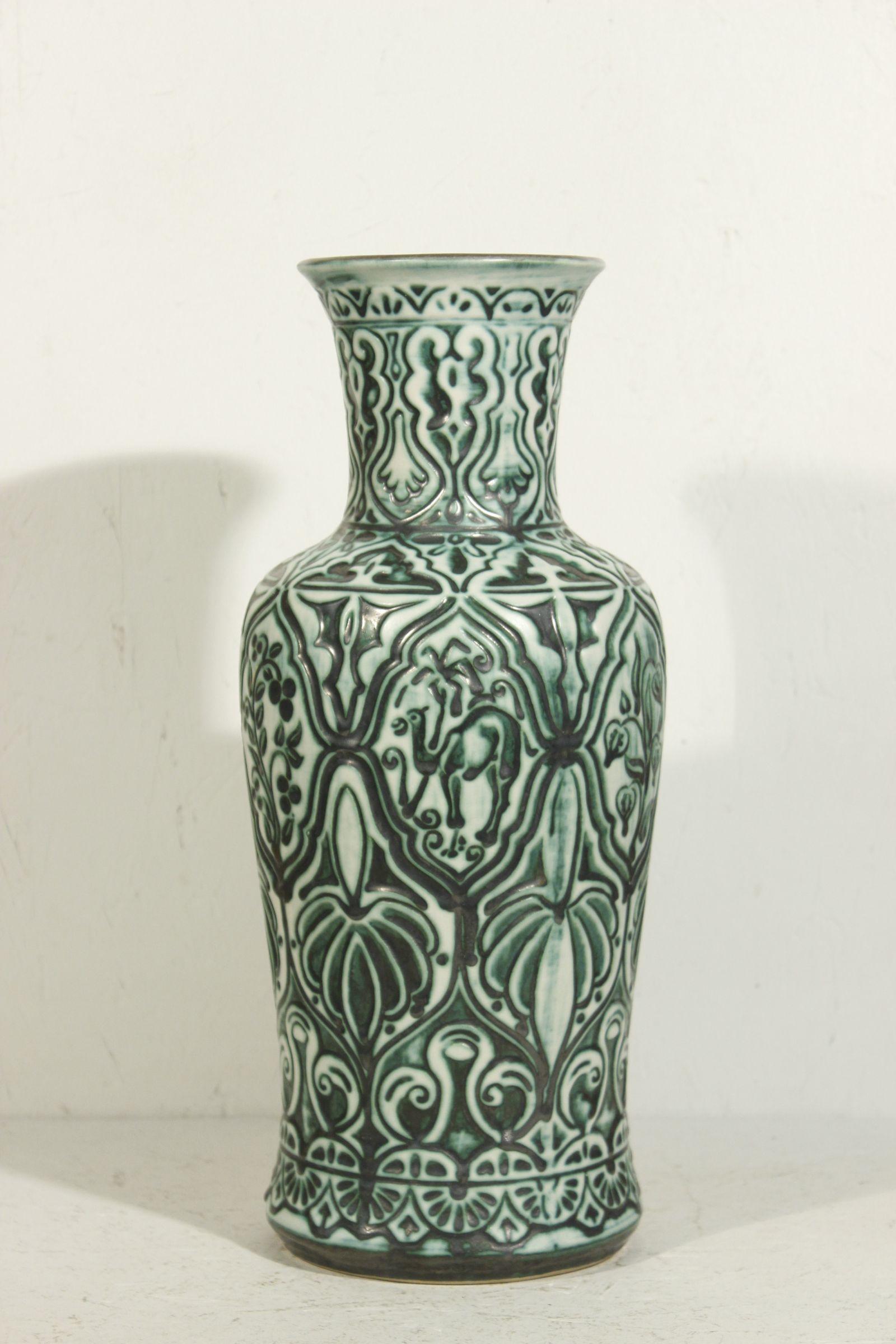 Bohemian Large orientalist ceramic floor vase by Bay Keramik West Germany 1960s For Sale