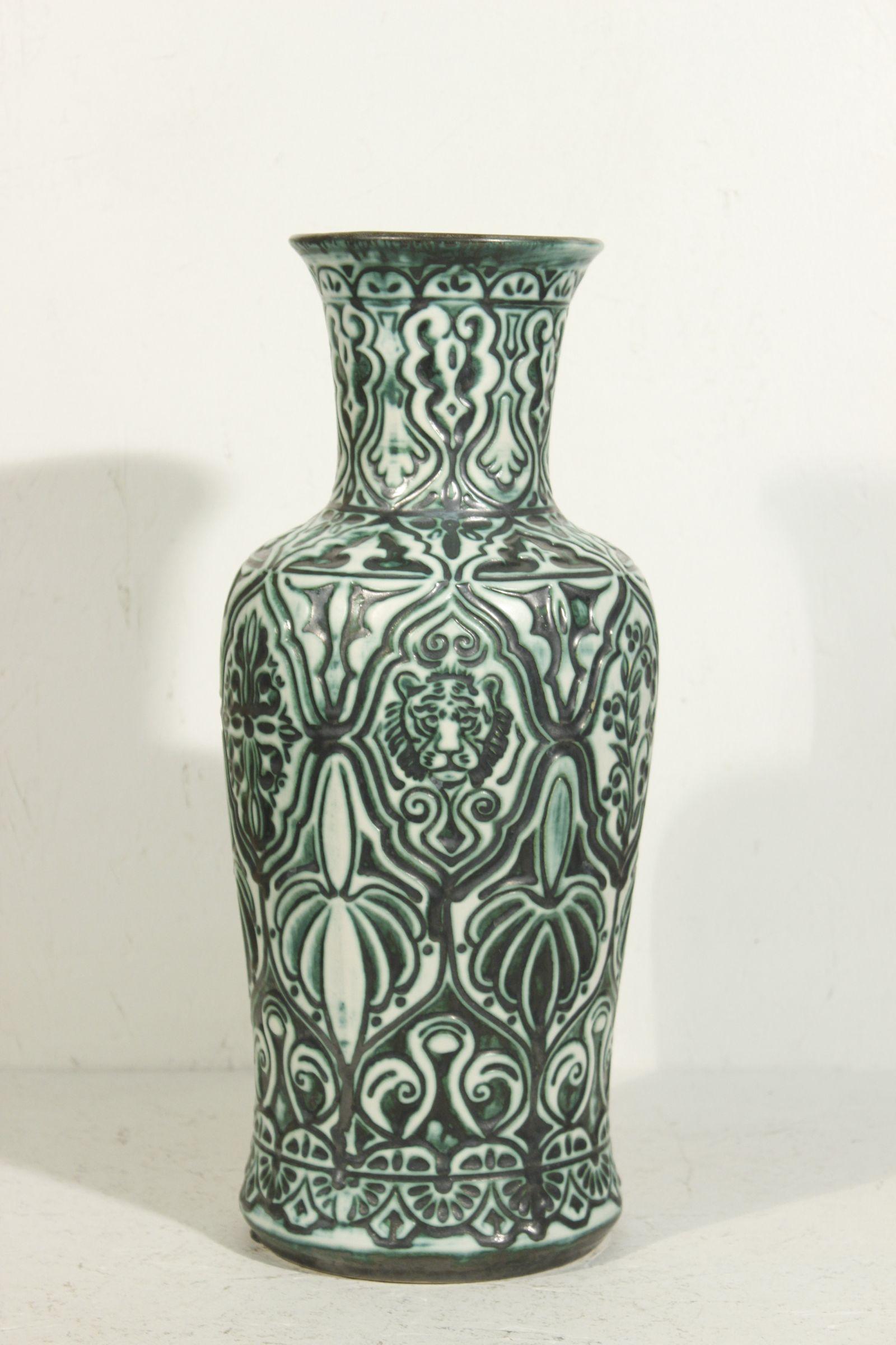 Glazed Large orientalist ceramic floor vase by Bay Keramik West Germany 1960s For Sale