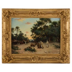 Large Orientalist painting ‘Twilight Caravan in the Desert’ by Lazerges