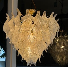 Large original 1960s Murano glass leaf chandelier