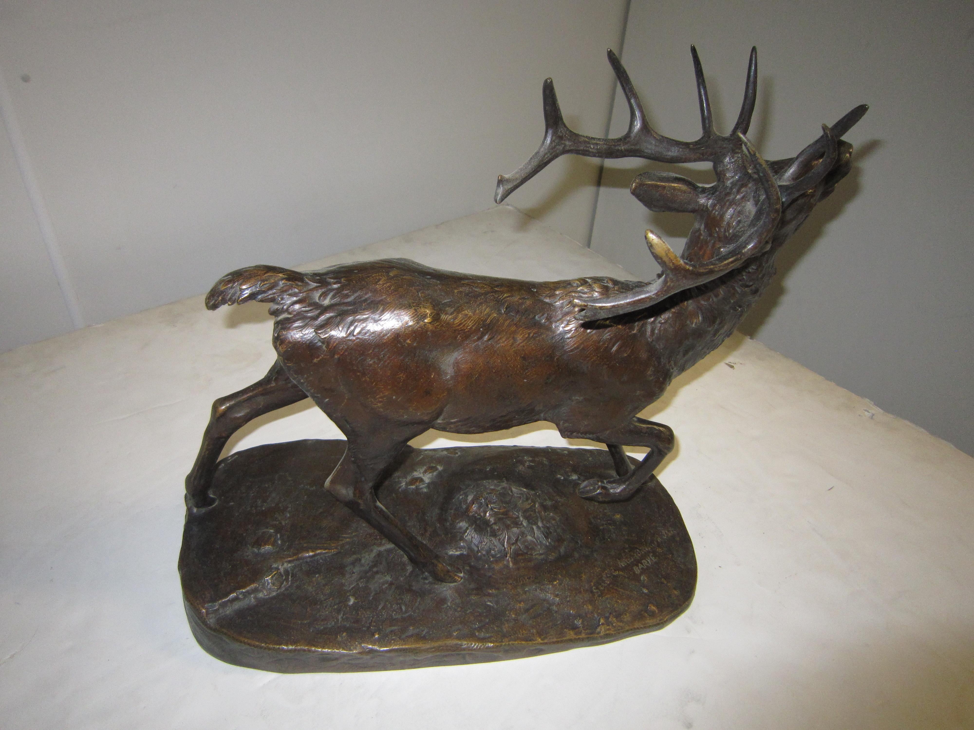 Large Original 19th Century Bronze Elk by Antoine-Louis Barye 4