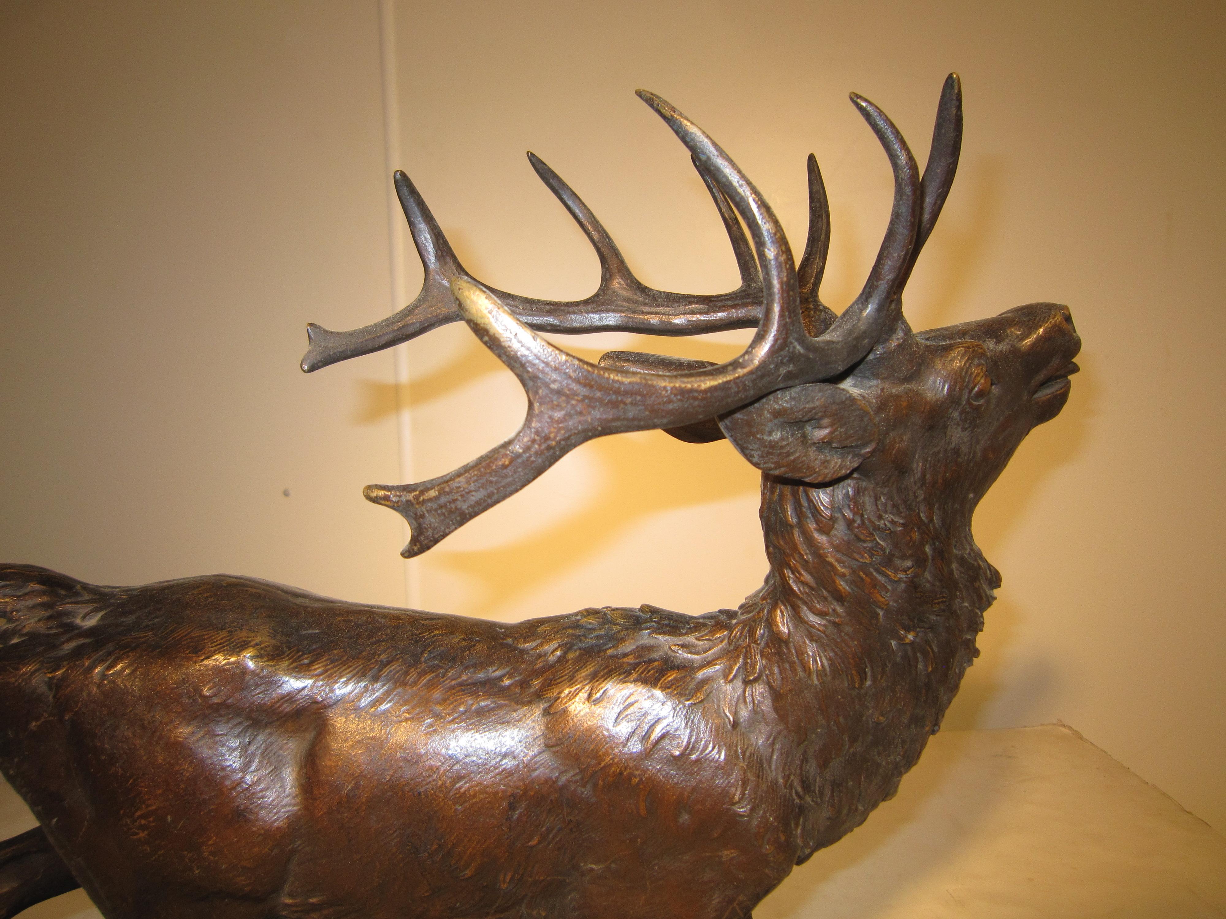 Large Original 19th Century Bronze Elk by Antoine-Louis Barye 1