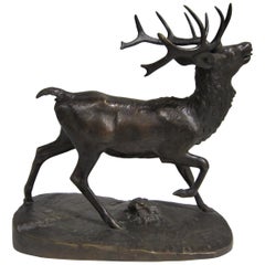 Large Original 19th Century Bronze Elk by Antoine-Louis Barye