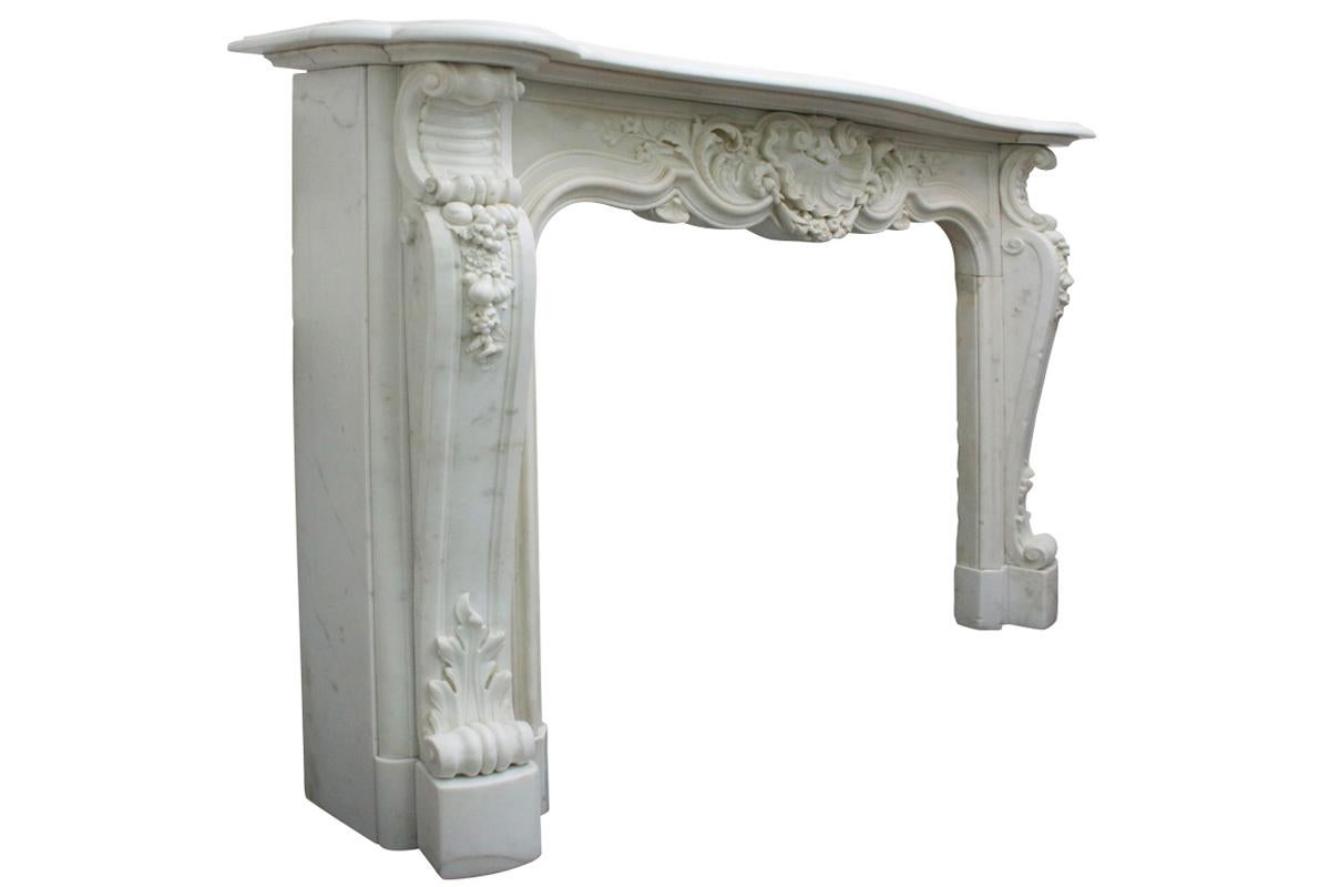 French Large Original 19th Century Louis XV Style Statuary Marble Fireplace Surround