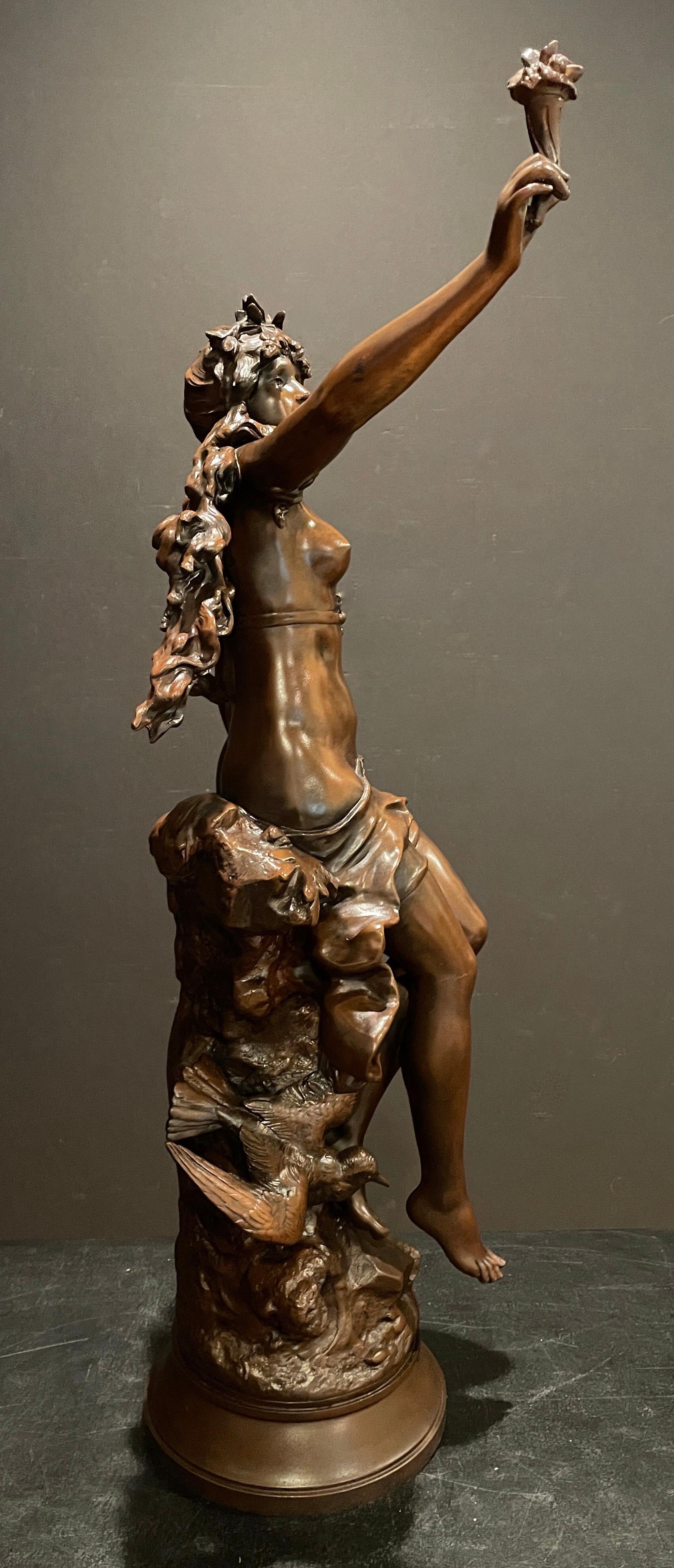 Patinato Grande scultura originale in speltro patinato del XIX secolo di Moreau in vendita