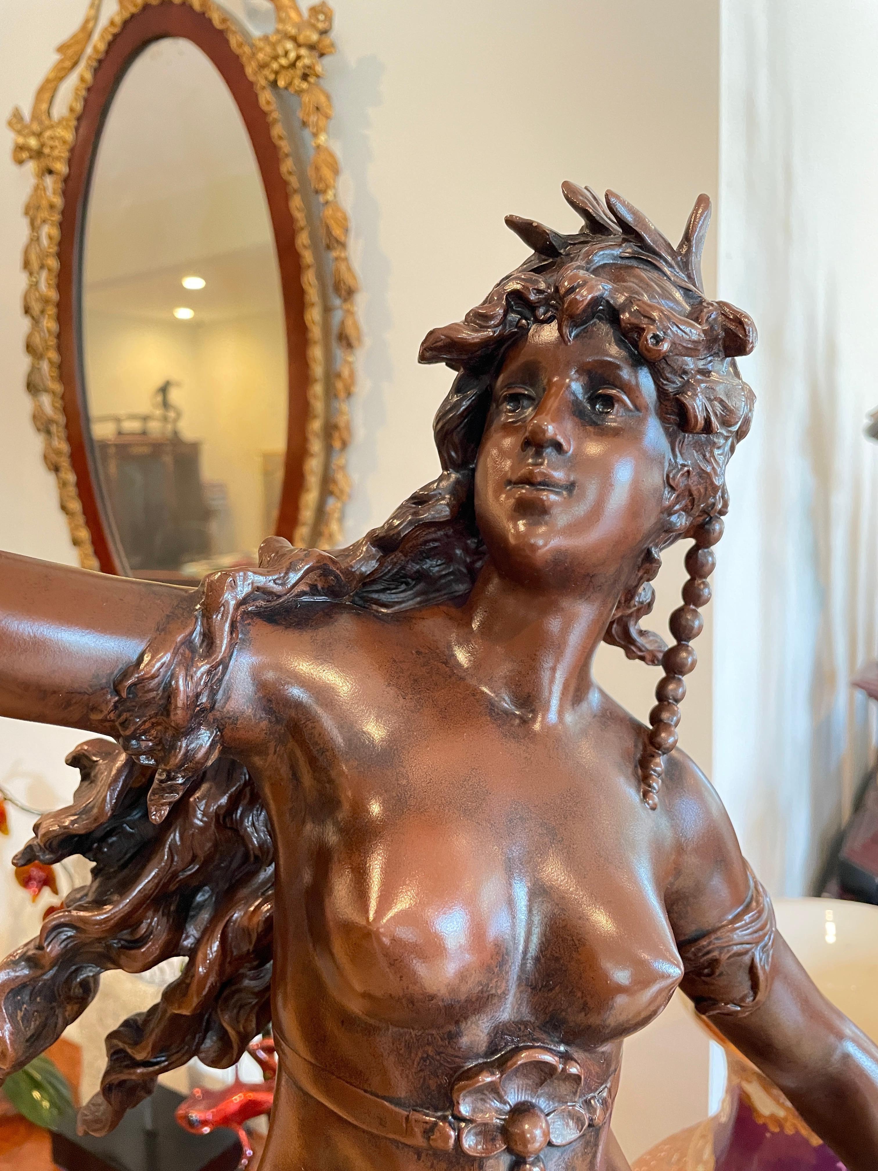 Large Original 19th Century Spelter Sculpture by Moreau In Good Condition For Sale In Norwood, NJ