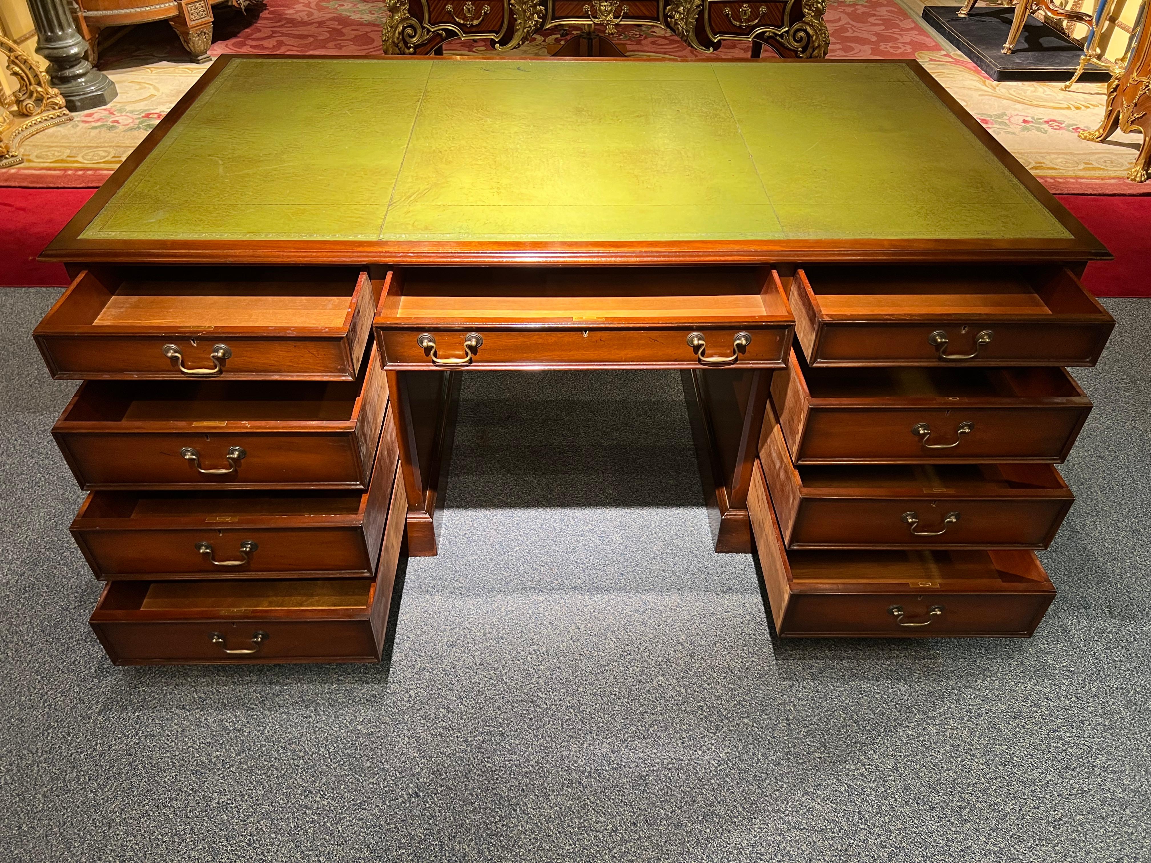 Large original 20th Century Classical English Partner Desk, circa 1910-1920 For Sale 7