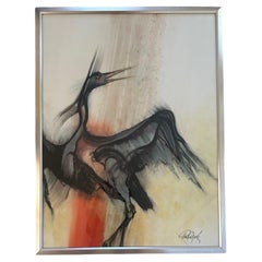 Large Original Acrylic on Board Painting "Crane Dancing" by Paul Dyck