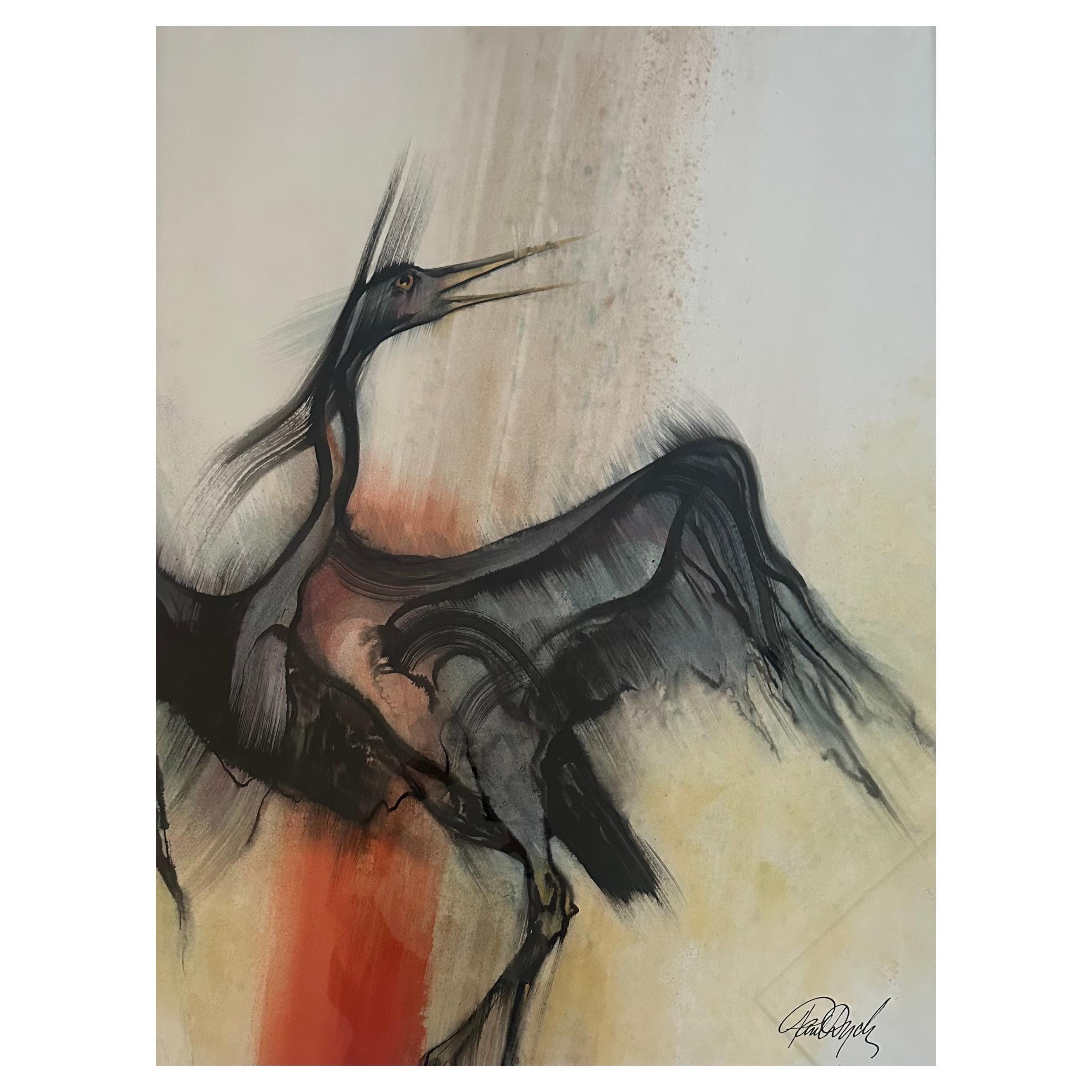 Large Original Acrylic on Board Painting "Crane Dancing" by Paul Dyck