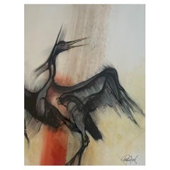 Large Original Acrylic on Board Painting "Crane Dancing" by Paul Dyck
