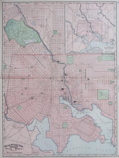 Large Original Antique City Plan of Baltimore, USA, 1894