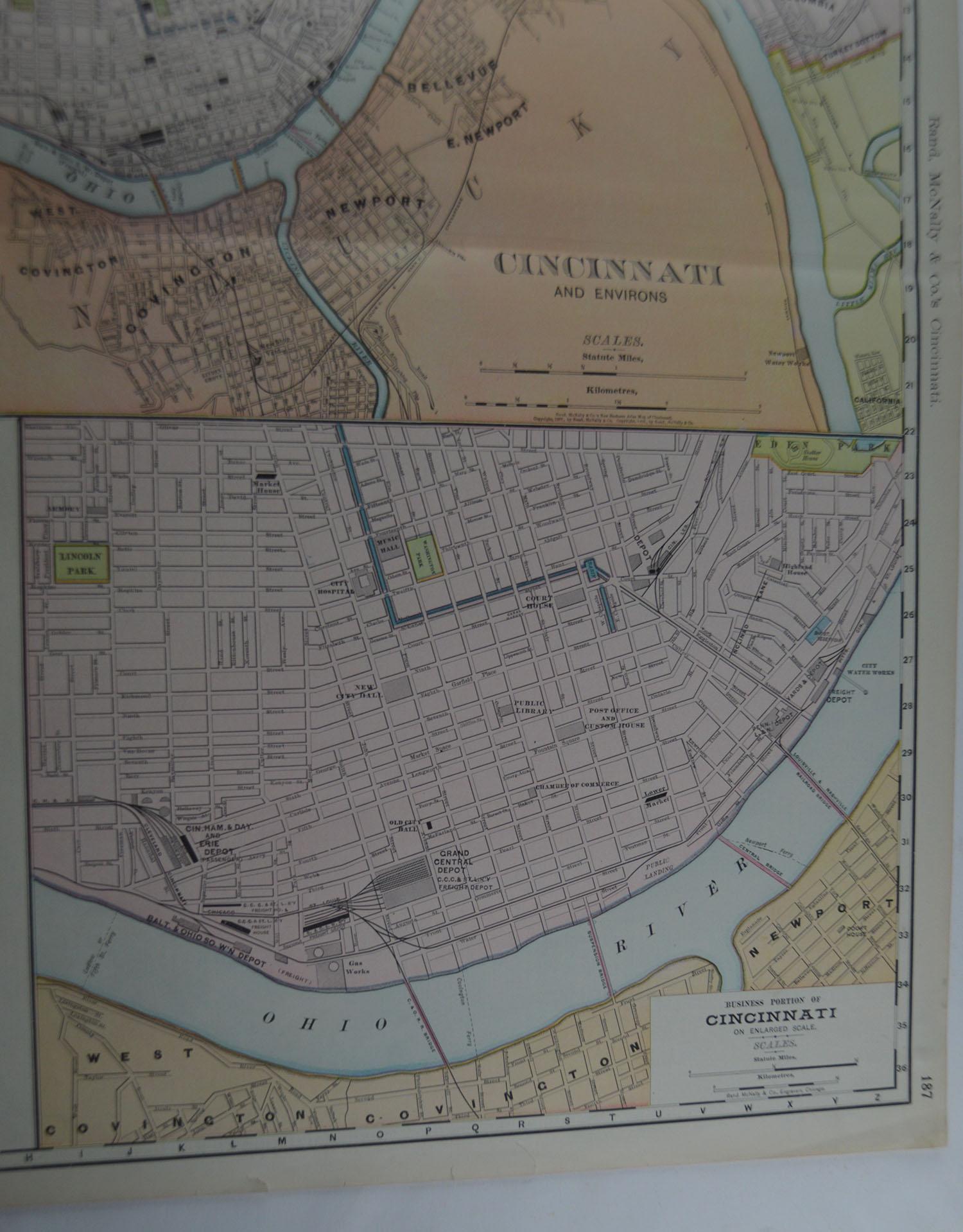 Other Large Original Antique City Plan of Cincinnati, USA, circa 1900