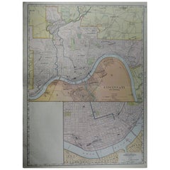 Großes originales antikes Stadtplan von Cincinnati, USA, um 1900