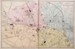 Large Original Antique City Plan of Dublin, Ireland, circa 1880