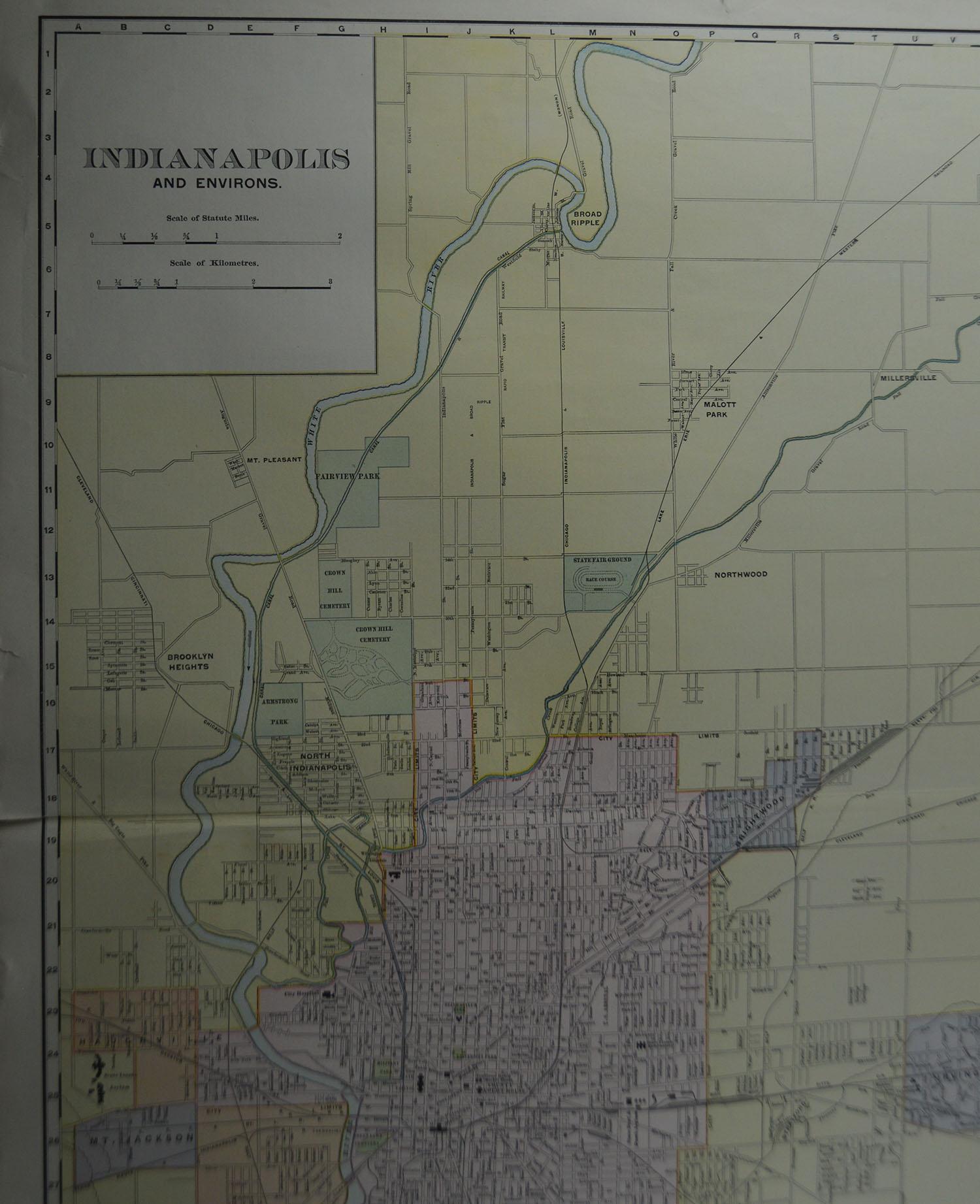 Other Large Original Antique City Plan of Indianapolis, USA, circa 1900