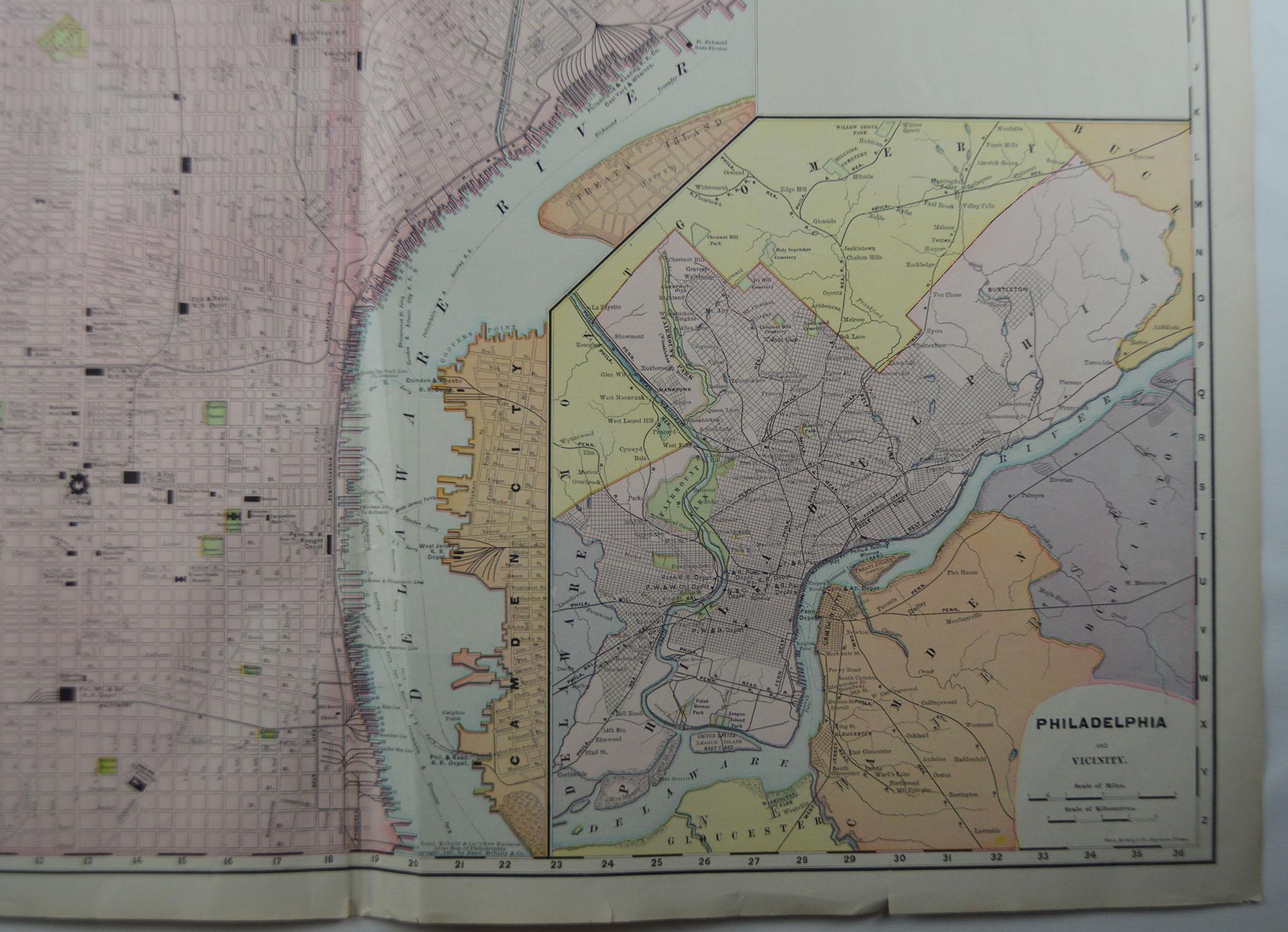 Other Large Original Antique City Plan of Philadelphia, USA, circa 1900