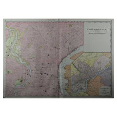 Großes Original-Antiquitäten-Stadtplan von Philadelphia, USA, um 1900