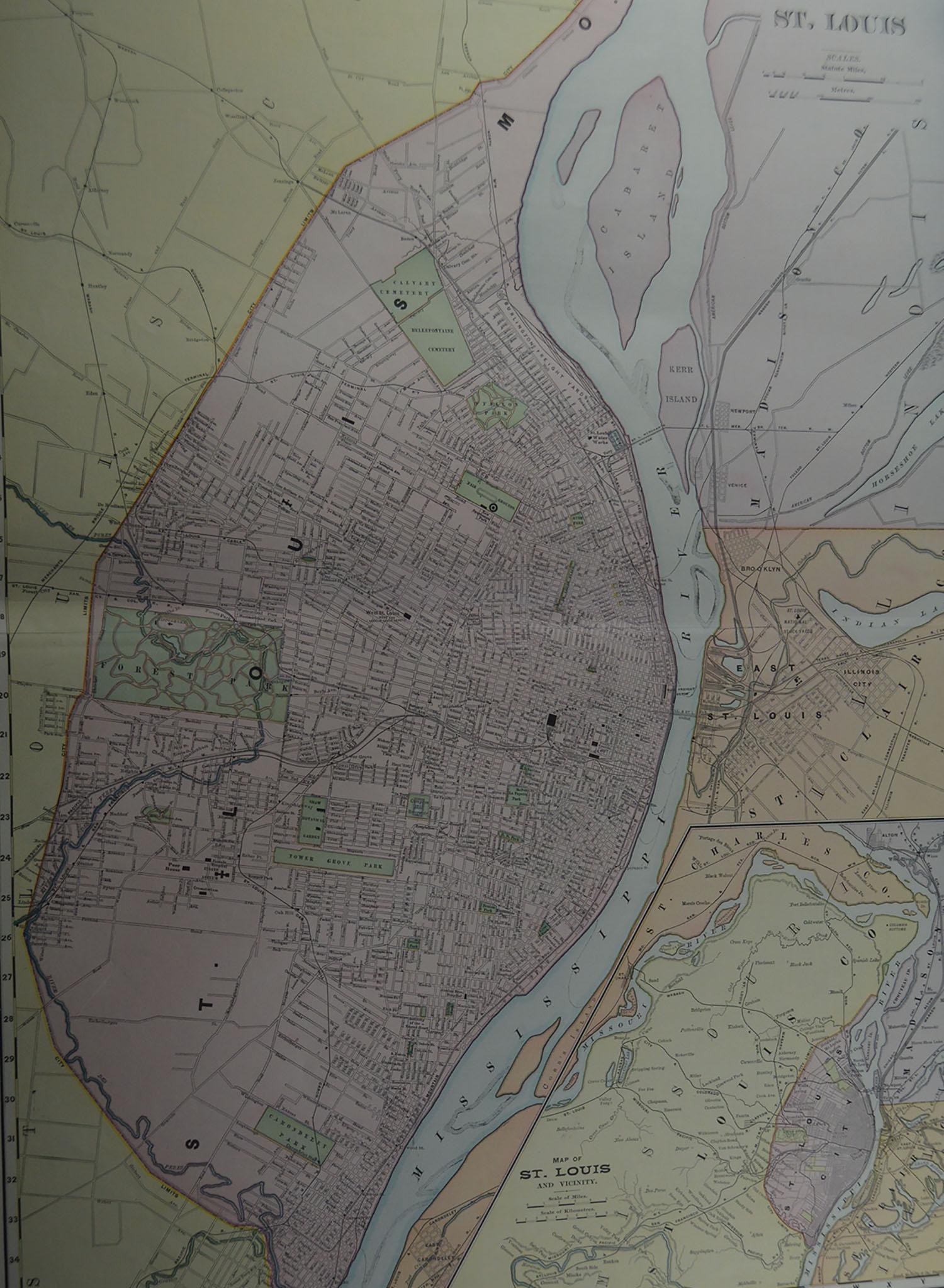 Other Large Original Antique City Plan of St Louis, USA, circa 1900