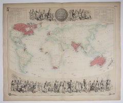 Large Original Antique Decorative Map of The World, Fullarton, C.1870
