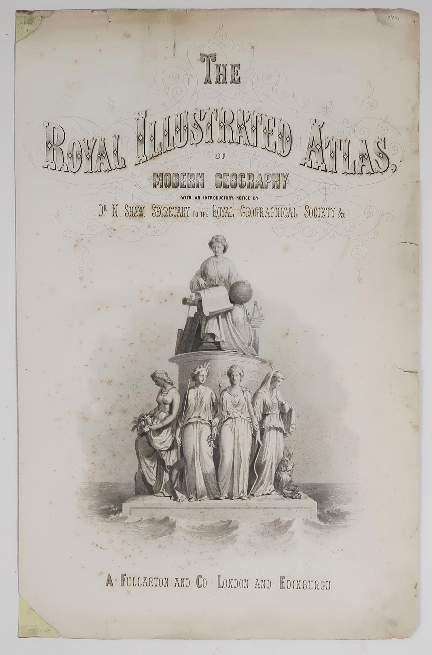 Autre Grande carte décorative originale et ancienne du monde, Fullarton, C.1870