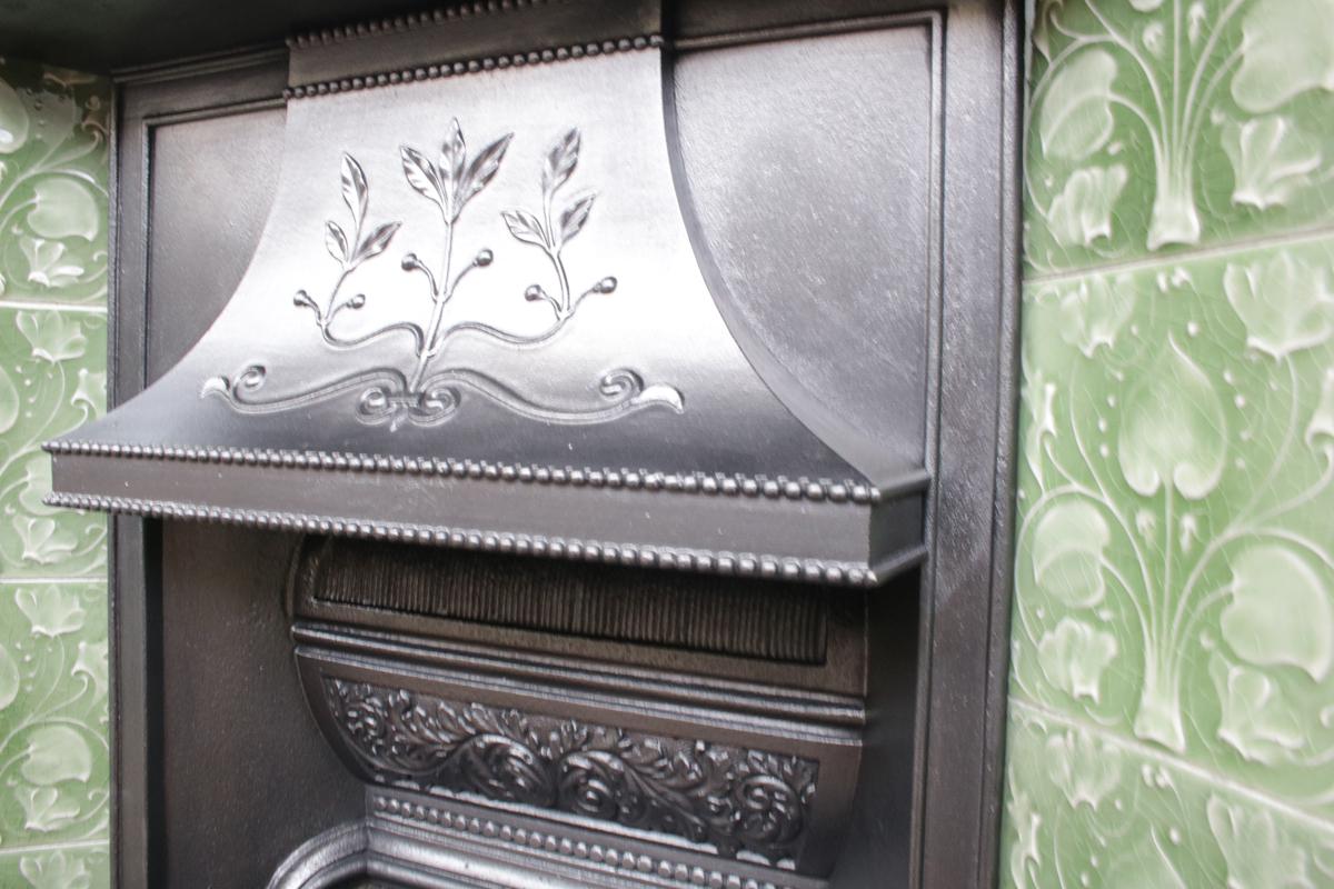 Early 20th Century Large Original Antique Edwardian Art Nouveau Cast Iron Combination Fireplace