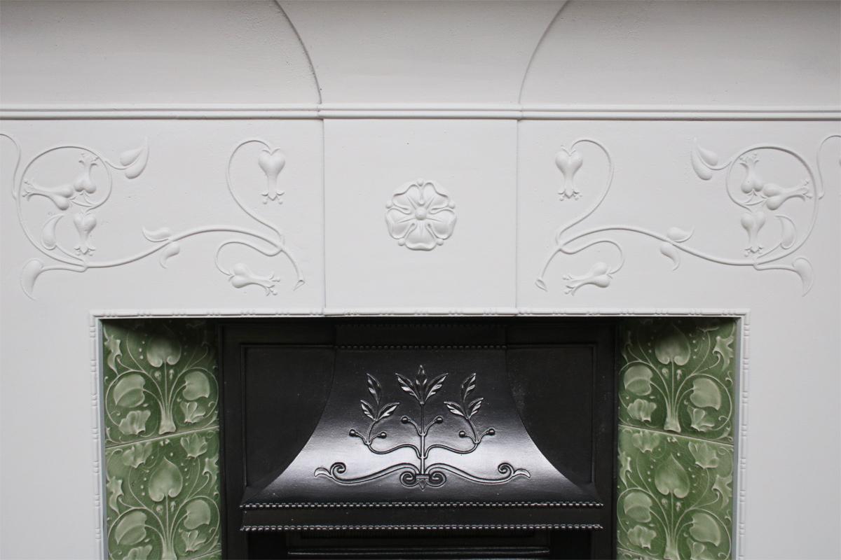 Large Original Antique Edwardian Art Nouveau Cast Iron Combination Fireplace 2
