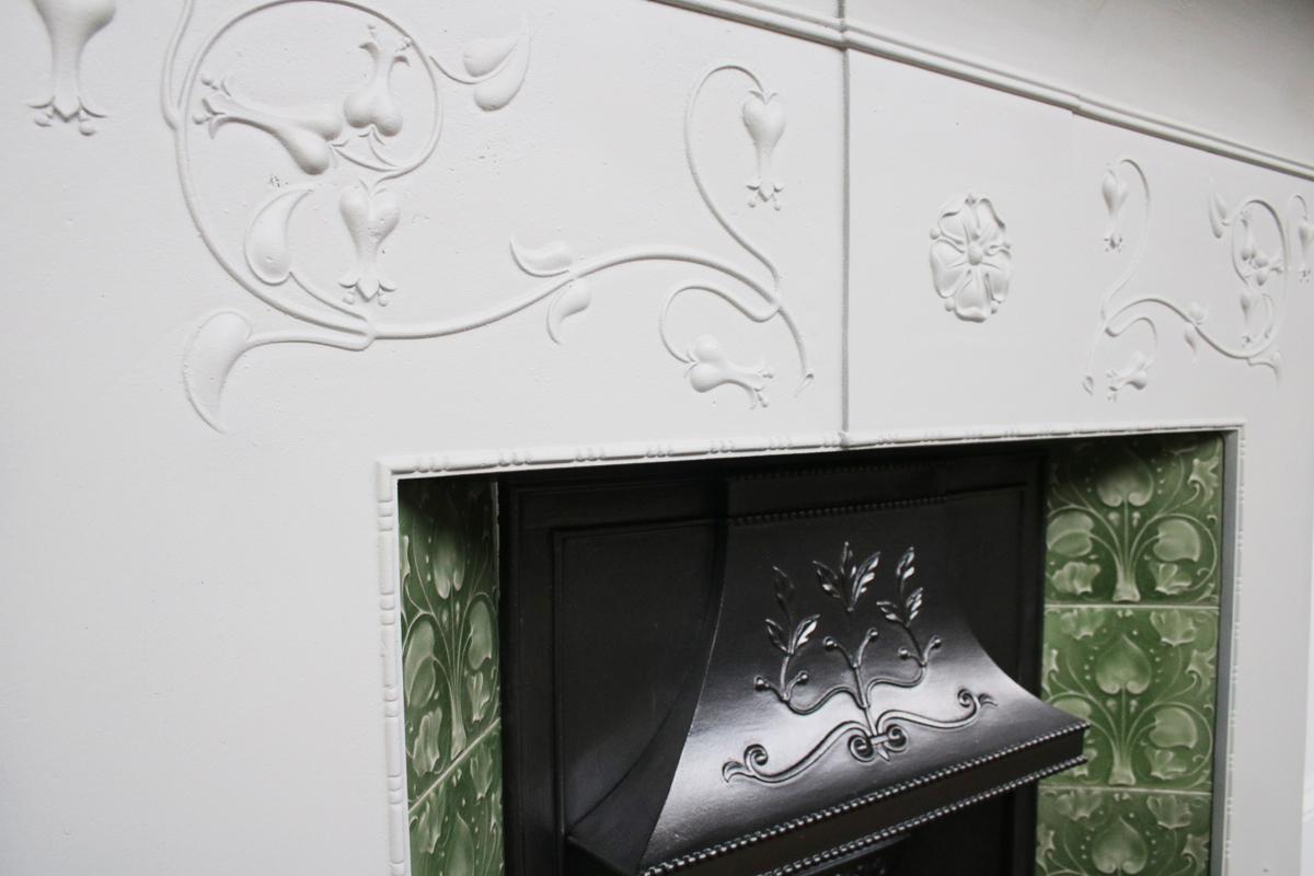 Large Original Antique Edwardian Art Nouveau Cast Iron Combination Fireplace 3