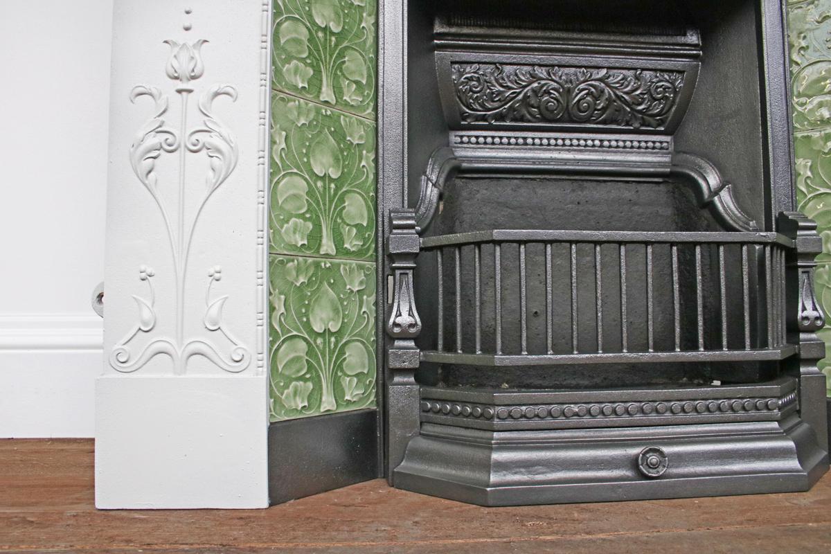 Large Original Antique Edwardian Art Nouveau Cast Iron Combination Fireplace 4