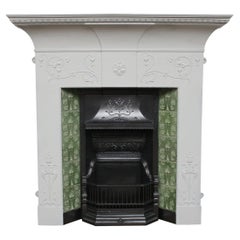 Large Original Antique Edwardian Art Nouveau Cast Iron Combination Fireplace